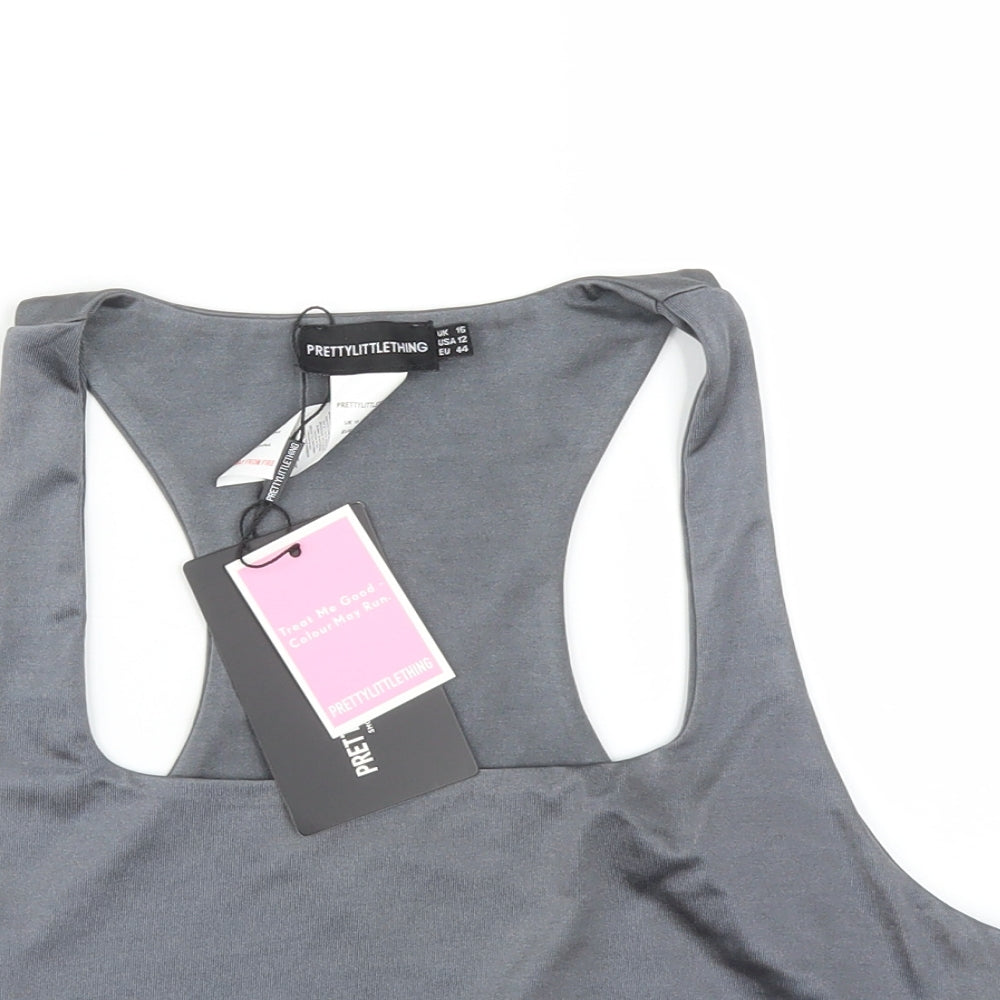 PRETTYLITTLETHING Womens Grey   Basic T-Shirt Size 16  - SPORTS BRA
