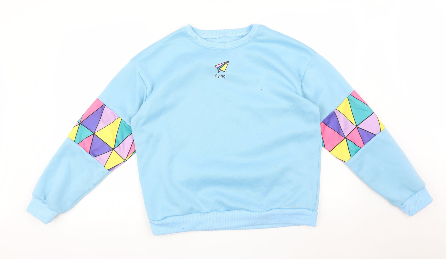 Preworn Womens Blue Geometric  Pullover Sweatshirt Size XL  - FLYING AIRPLANE