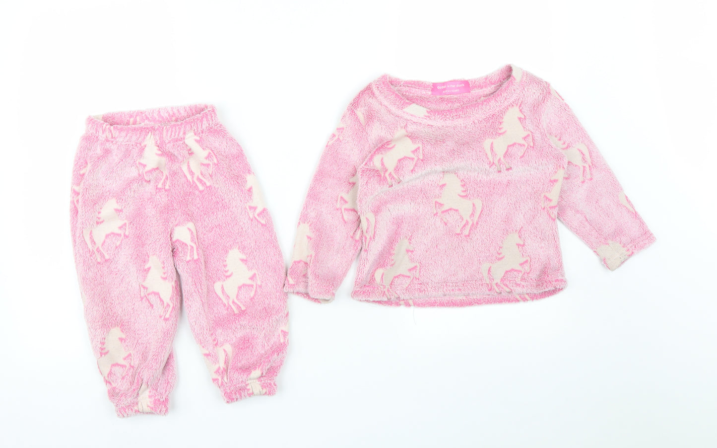 GLOW IN THE DARK Girls Pink Solid   Pyjama Set Size 2-3 Years  - UNICORN