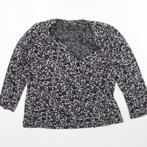 W Womens Grey Floral  Wrap Blouse Size L