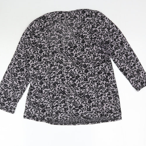 W Womens Grey Floral  Wrap Blouse Size L