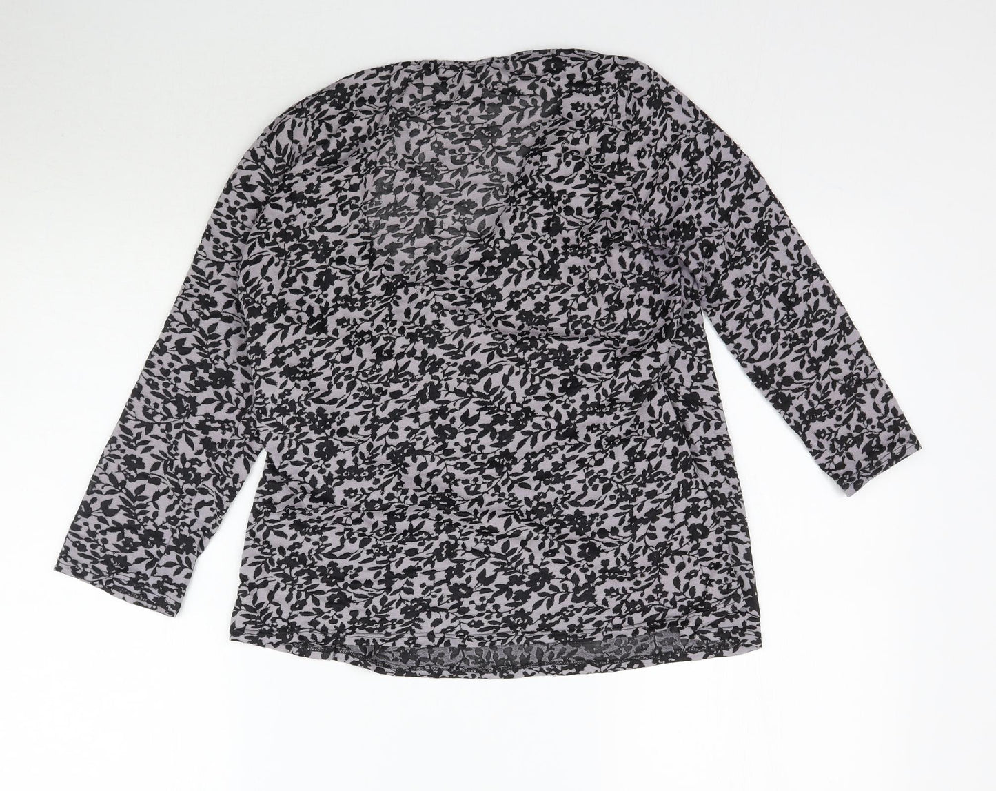 W Womens Grey Floral  Wrap Blouse Size L
