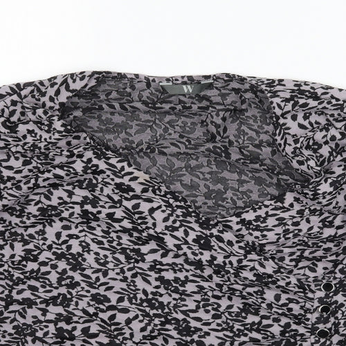 W Womens Grey Floral  Wrap Blouse Size L