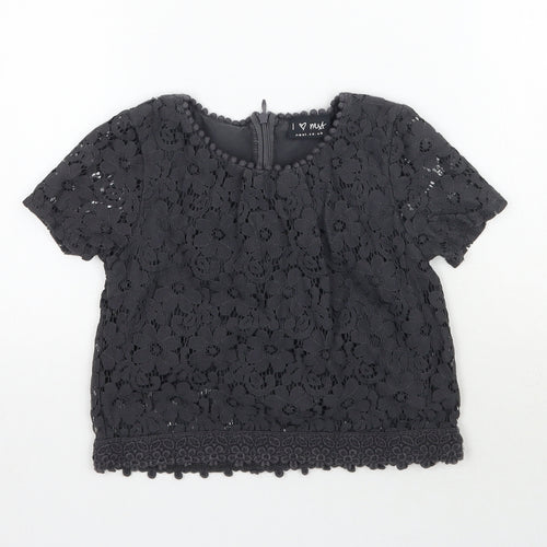 NEXT Girls Grey Floral Lace Basic Blouse Size 7 Years