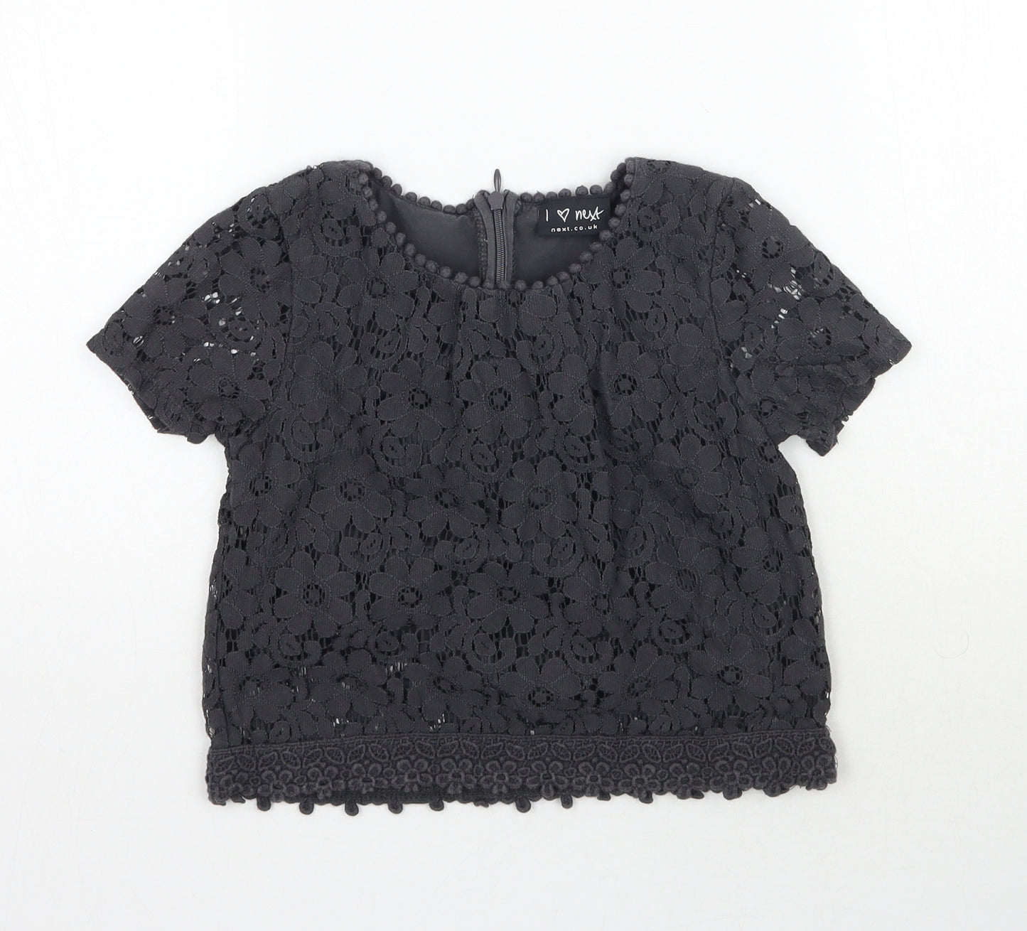 NEXT Girls Grey Floral Lace Basic Blouse Size 7 Years