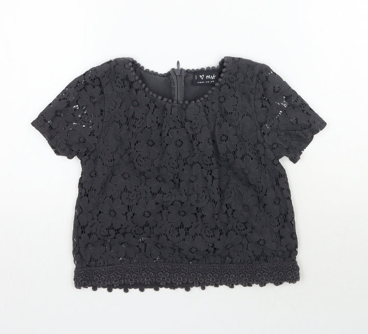 NEXT Girls Grey Floral Lace Basic Blouse Size 7 Years