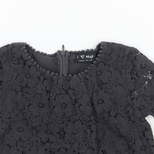NEXT Girls Grey Floral Lace Basic Blouse Size 7 Years