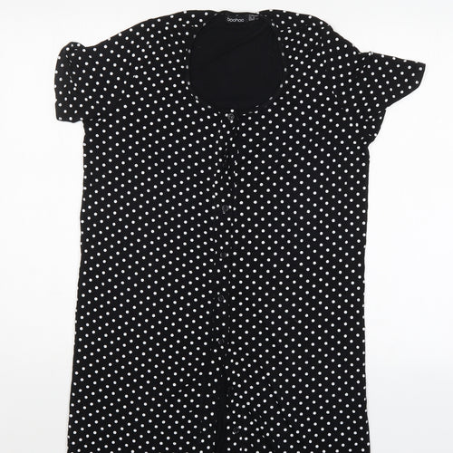 Boohoo Womens Black Polka Dot  Shirt Dress  Size 10