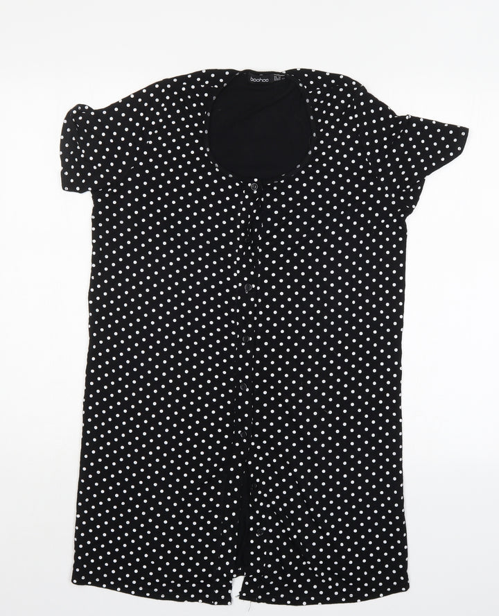 Boohoo Womens Black Polka Dot Shirt Dress Size 10