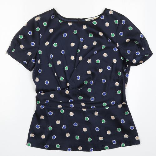 Clements Ribeiro Womens Blue Polka Dot  Basic Blouse Size 14