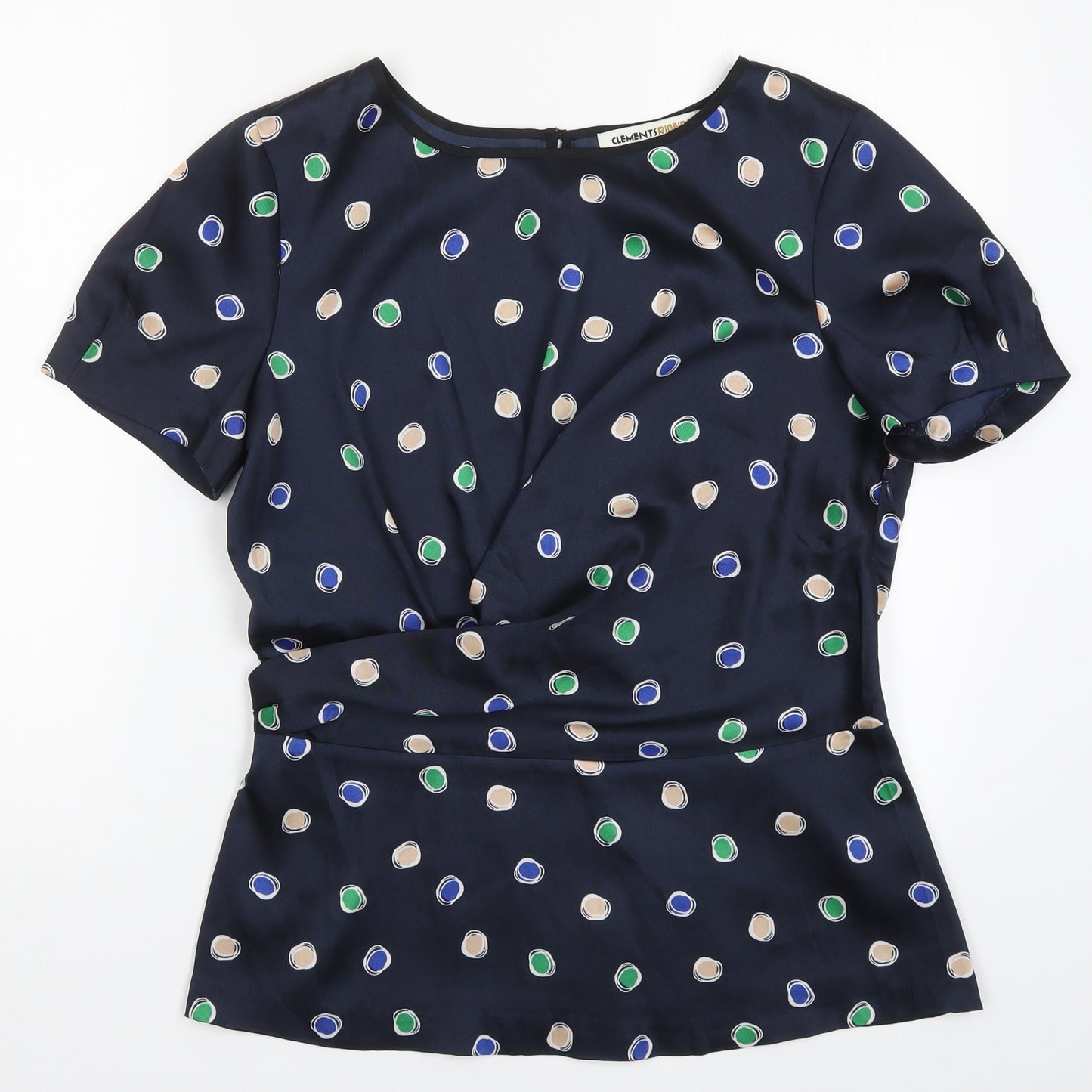 Clements Ribeiro Womens Blue Polka Dot  Basic Blouse Size 14