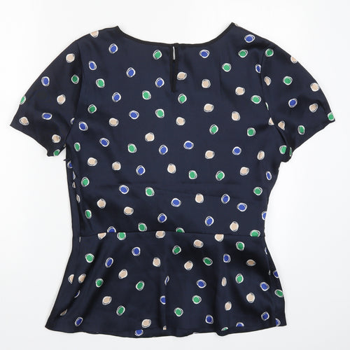 Clements Ribeiro Womens Blue Polka Dot  Basic Blouse Size 14