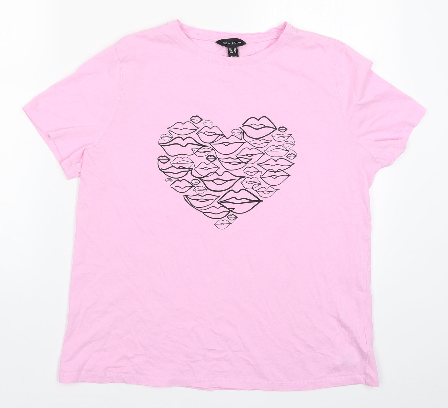 New Look Womens Pink   Basic T-Shirt Size 14  - Love Hearts Lips