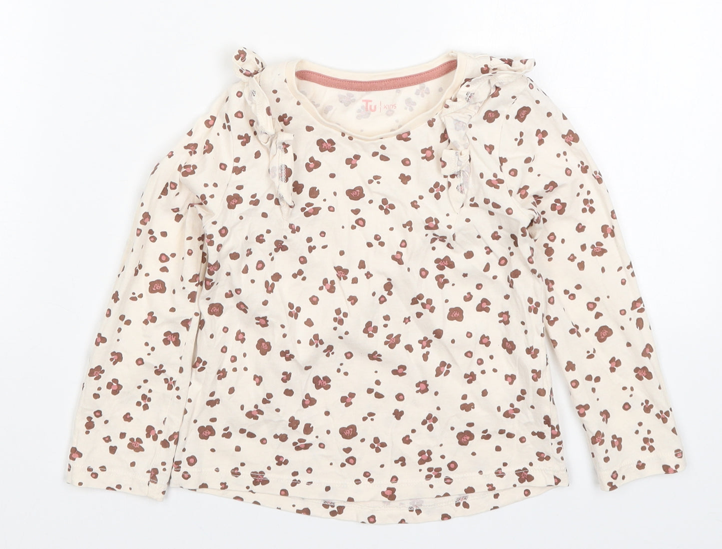 TU Girls Beige Animal Print  Basic T-Shirt Size 3-4 Years