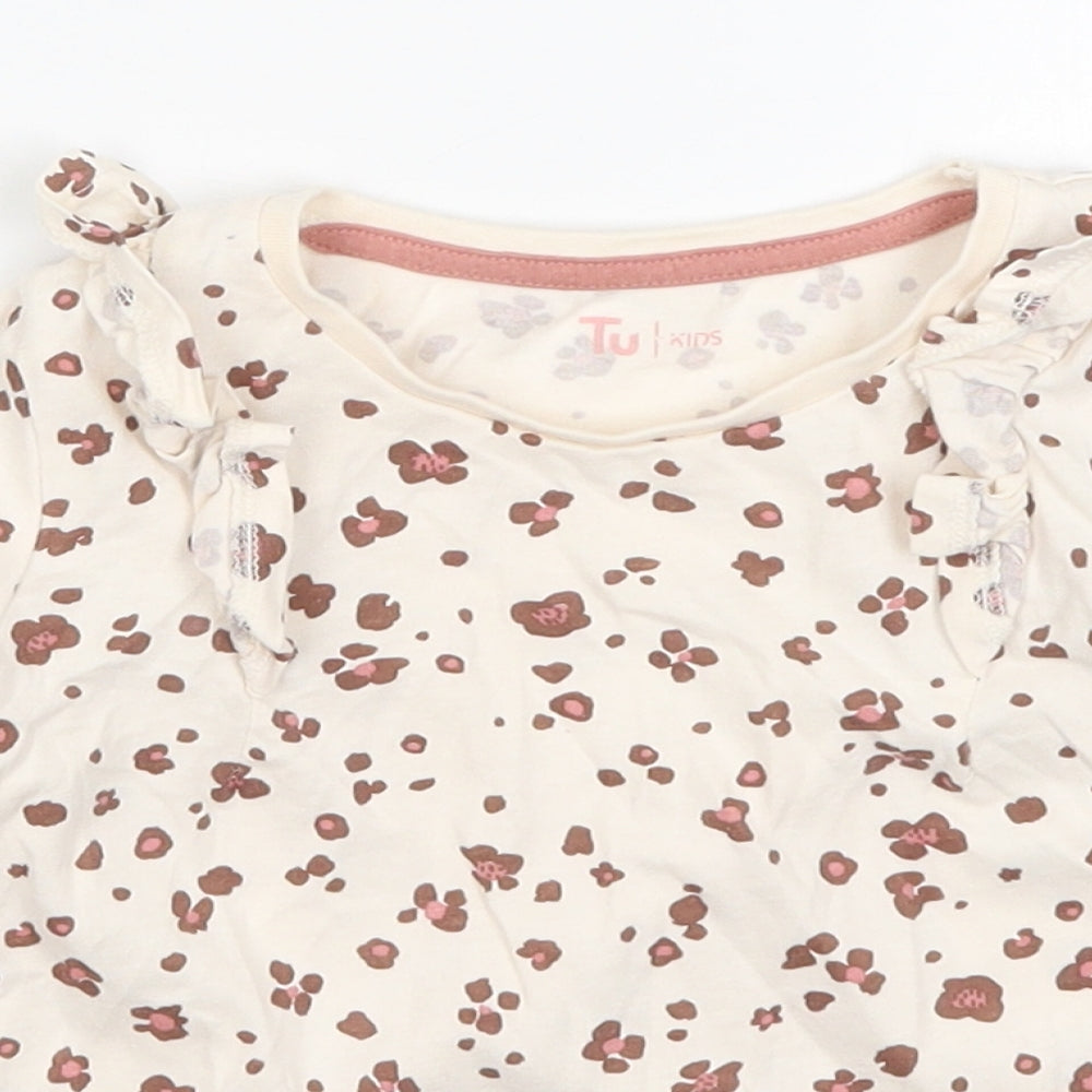 TU Girls Beige Animal Print  Basic T-Shirt Size 3-4 Years