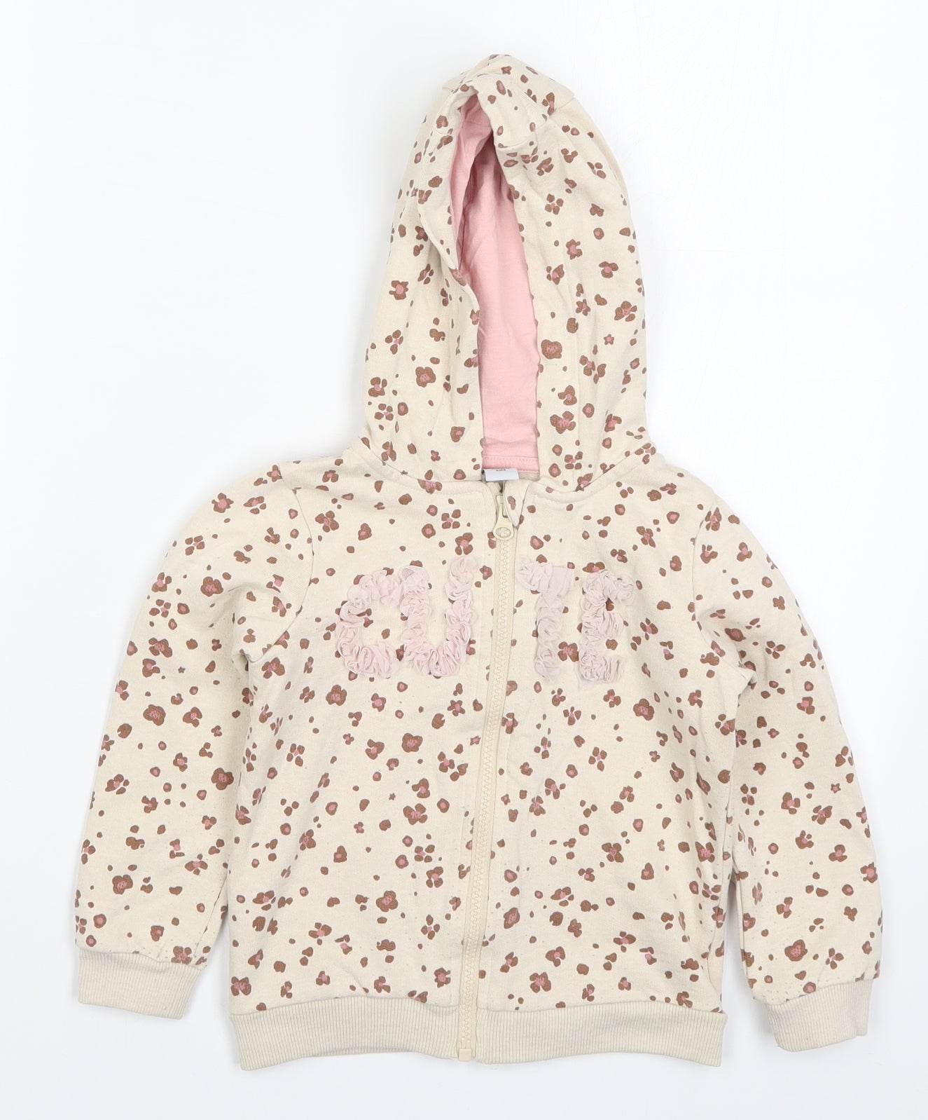 TU Girls Beige Floral  Full Zip Hoodie Size 3-4 Years  - Cute