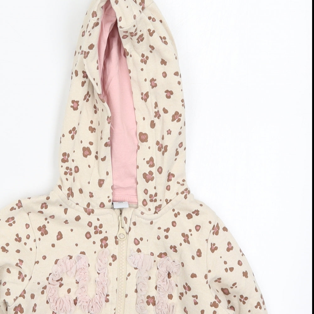TU Girls Beige Floral  Full Zip Hoodie Size 3-4 Years  - Cute