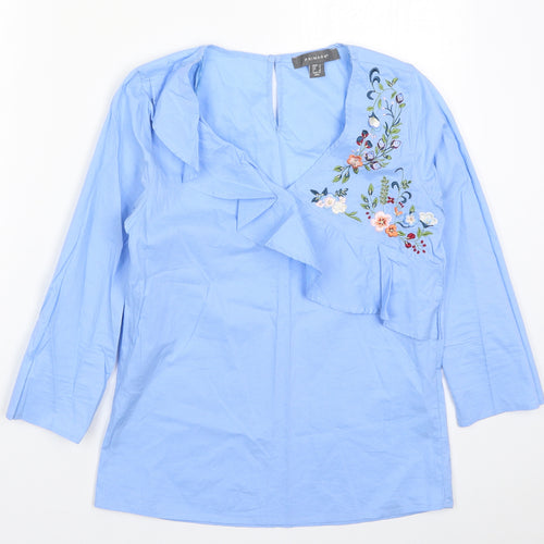 Prmark Womens Blue Floral  Basic Blouse Size 6