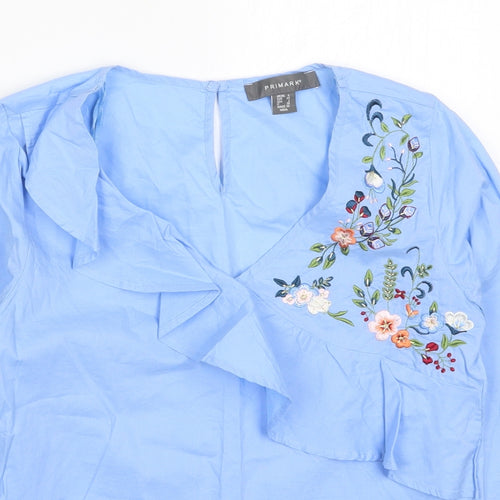 Prmark Womens Blue Floral  Basic Blouse Size 6