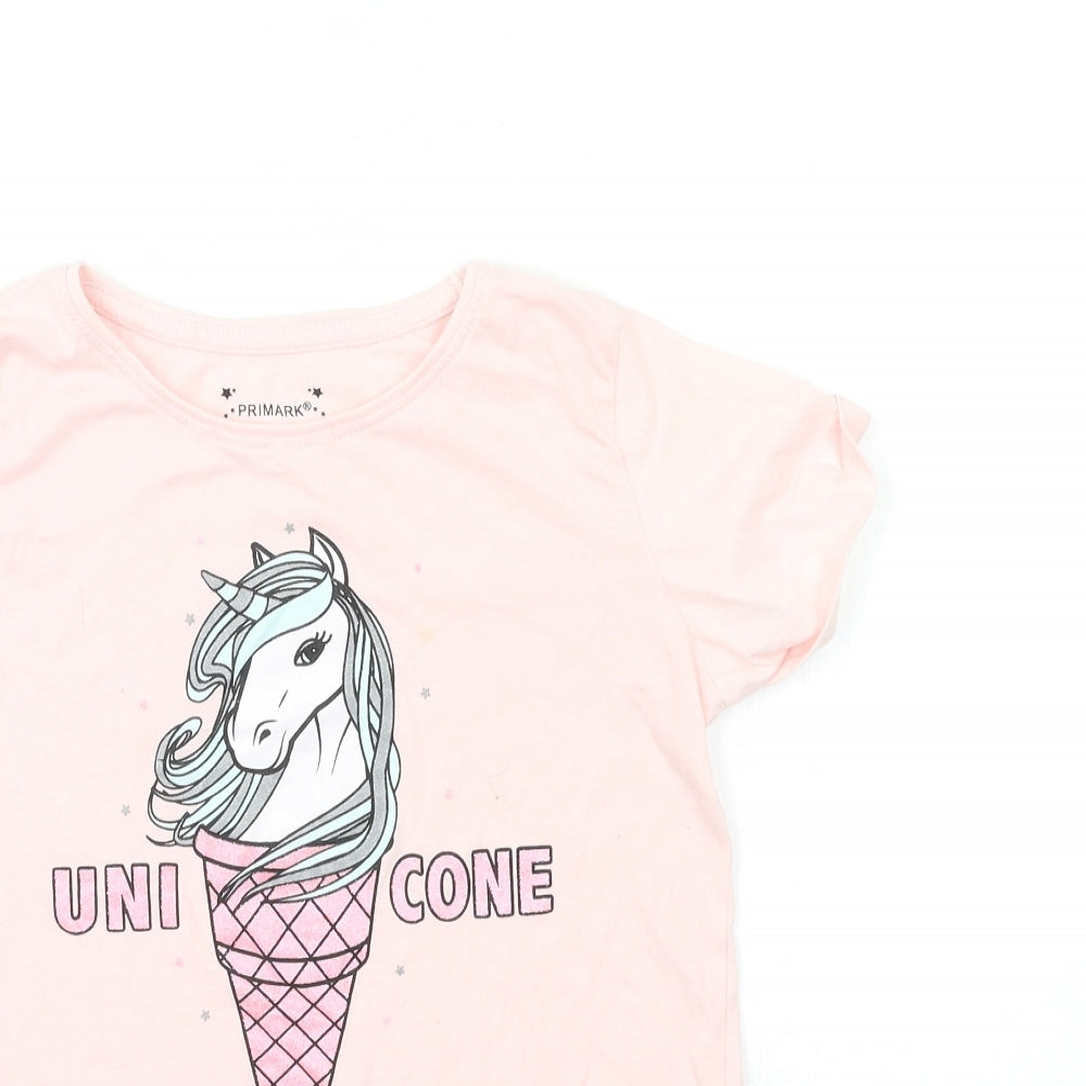 Primark Girls Pink   Basic T-Shirt Size 11-12 Years  - Unicorn