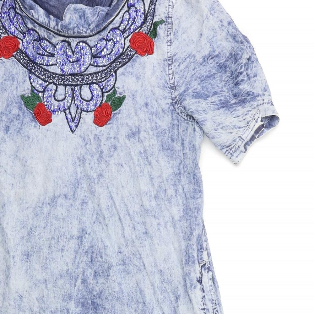 CERES Womens Blue Floral Denim A-Line  Size 16