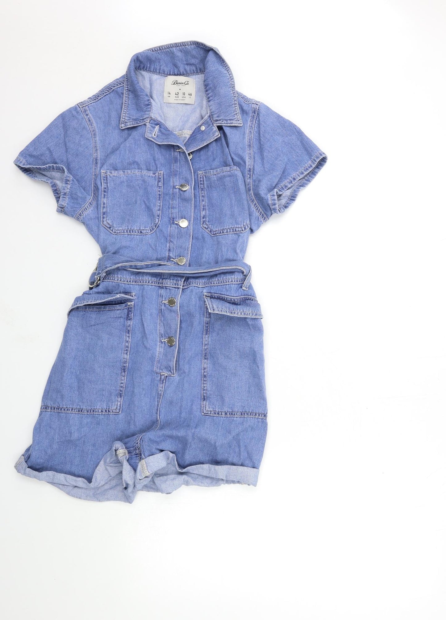Denim & Co. Womens Blue  Denim Playsuit One-Piece Size 14