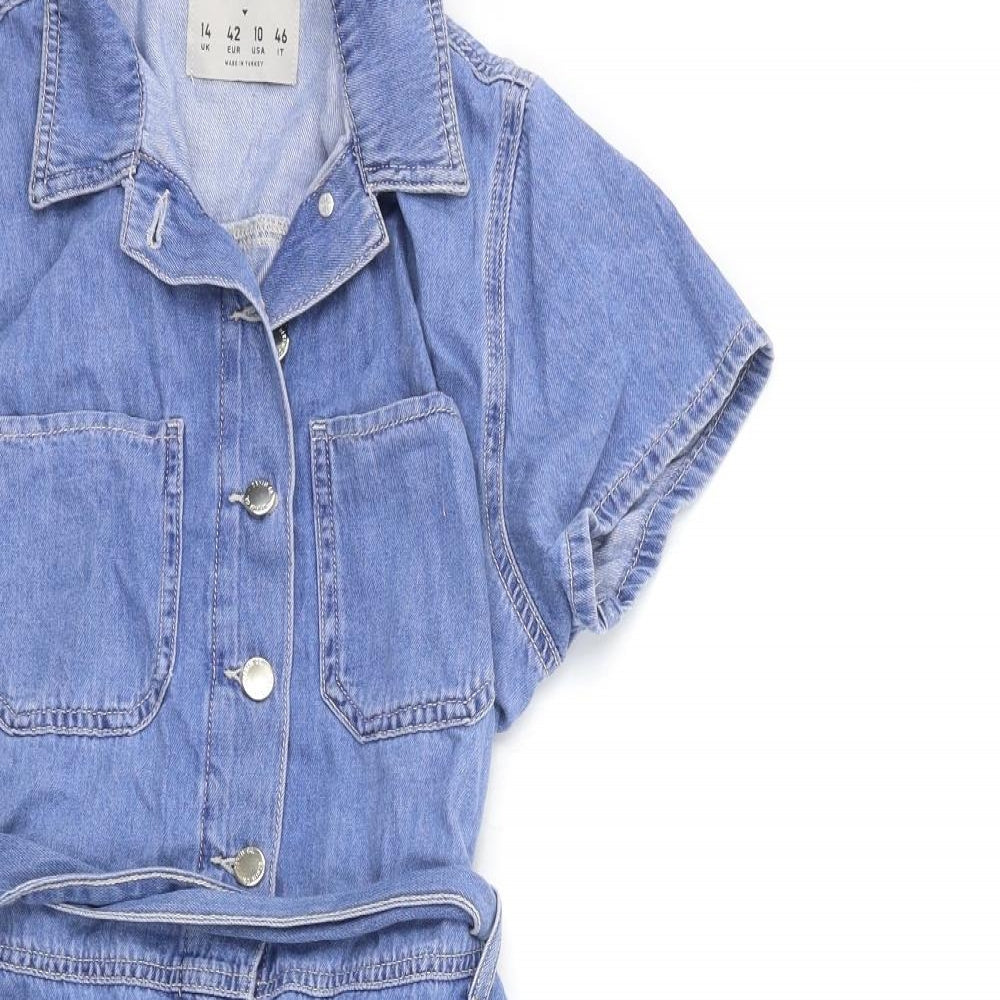 Denim & Co. Womens Blue  Denim Playsuit One-Piece Size 14