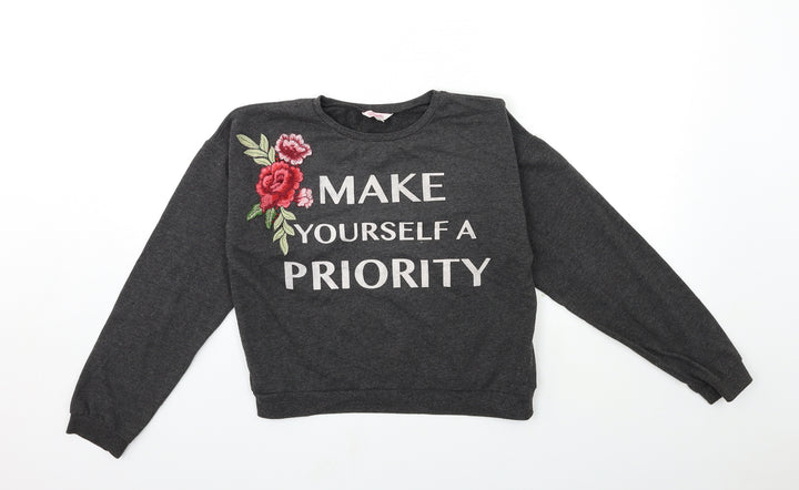 Miss Evie Girls Grey Floral Pullover Sweatshirt Size 13-14 Years