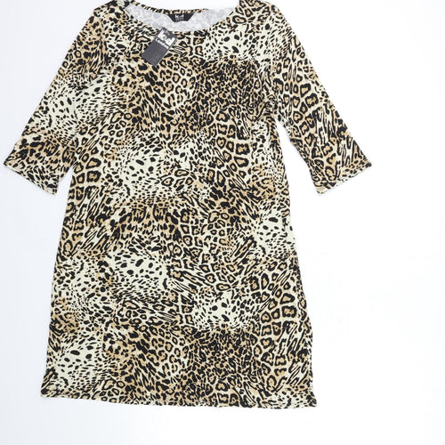 k&d Womens Brown Animal Print  Basic T-Shirt Size 16