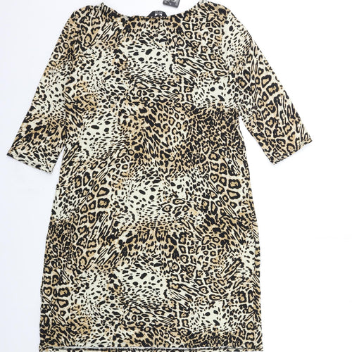 k&d Womens Brown Animal Print  Basic T-Shirt Size 16