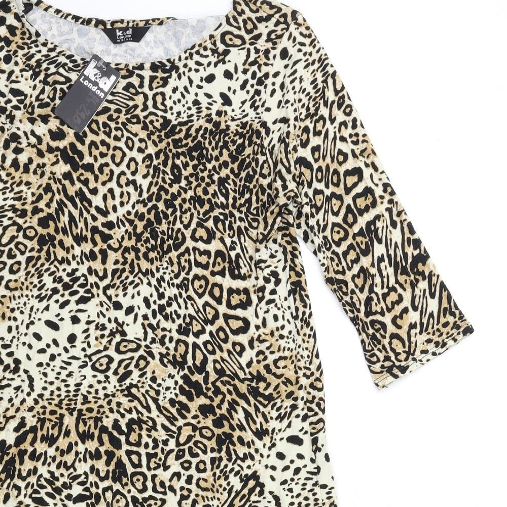 k&d Womens Brown Animal Print  Basic T-Shirt Size 16