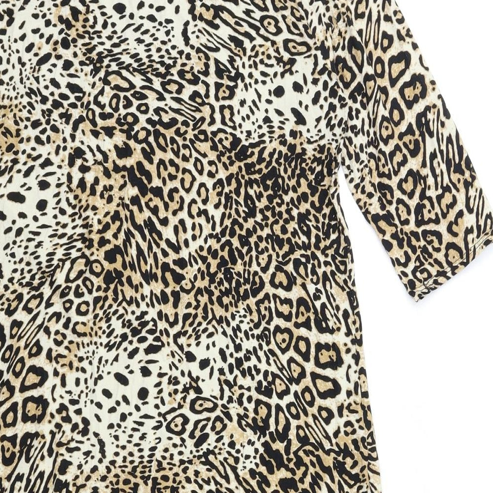 k&d Womens Brown Animal Print  Basic T-Shirt Size 16