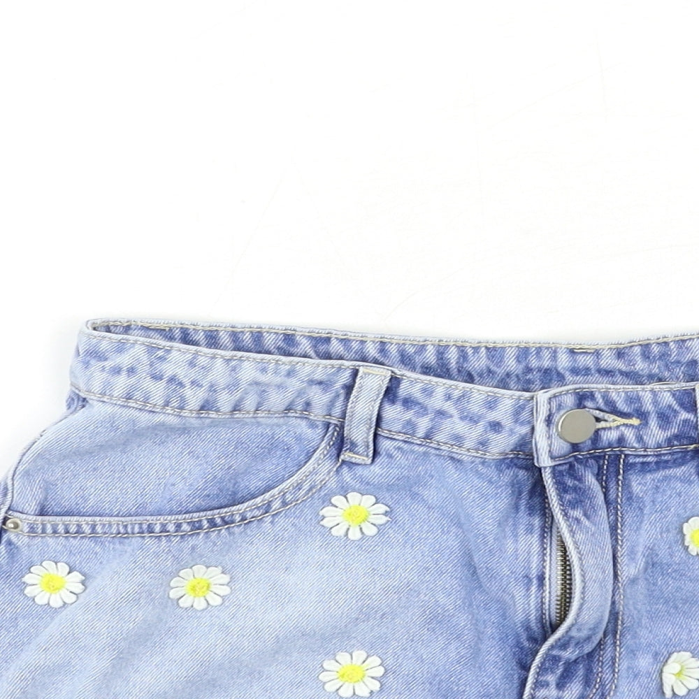 SheIn Womens Blue Floral Denim Cut-Off Shorts Size M
