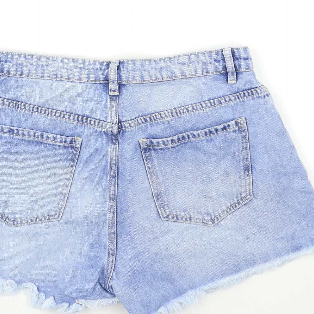SheIn Womens Blue Floral Denim Cut-Off Shorts Size M