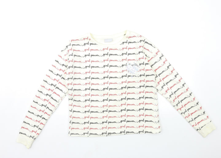 Matalan Girls White Geometric Pullover Sweatshirt Size 13 Years
