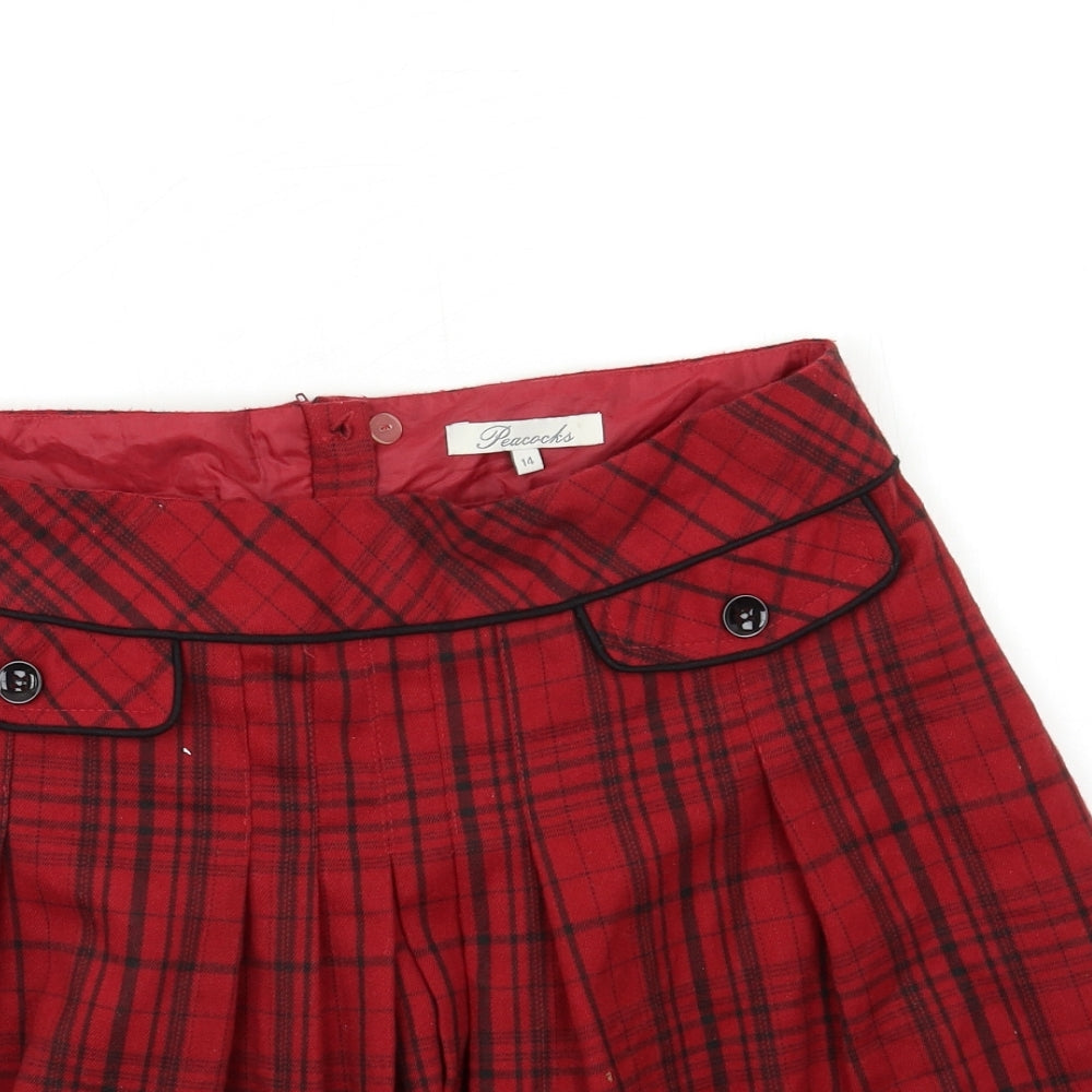 Peacocks Womens Red Check  Peasant Skirt Size 14