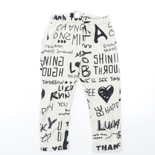 Preworn Girls White Geometric  Sweatpants Trousers Size 7 Years