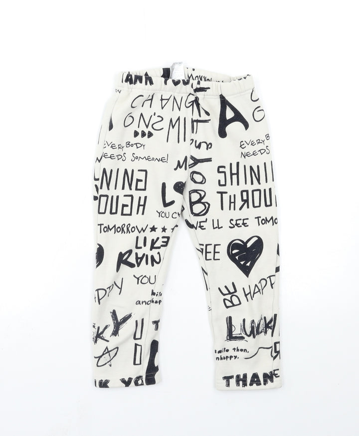 Preworn Girls White Geometric  Sweatpants Trousers Size 7 Years