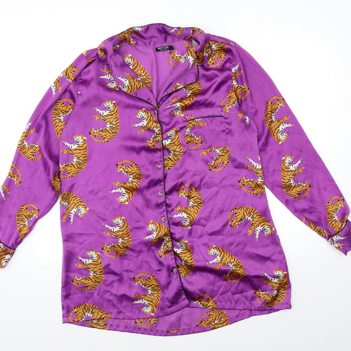Nasty Gal Womens Purple Animal Print  Babydoll Nightshirt Size L