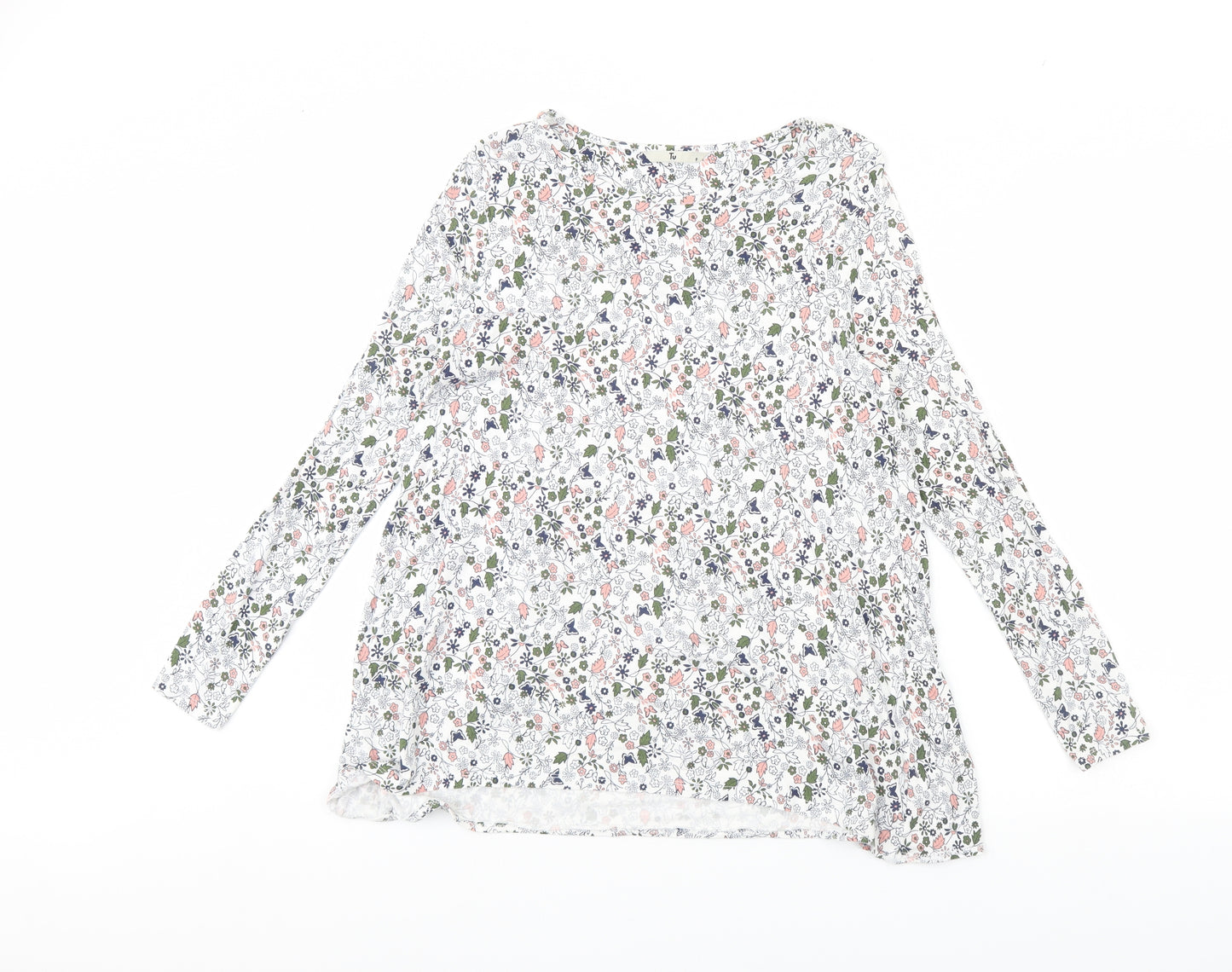 TU Womens White Floral  Basic Blouse Size 8