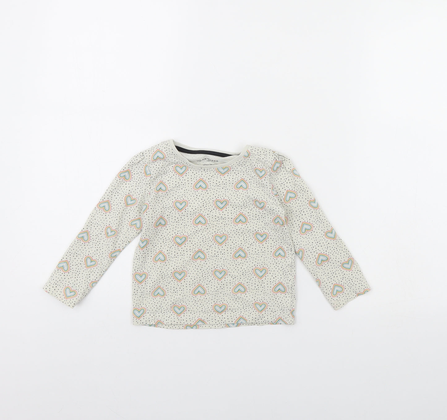 Primark Girls Beige Polka Dot  Basic T-Shirt Size 2 Years