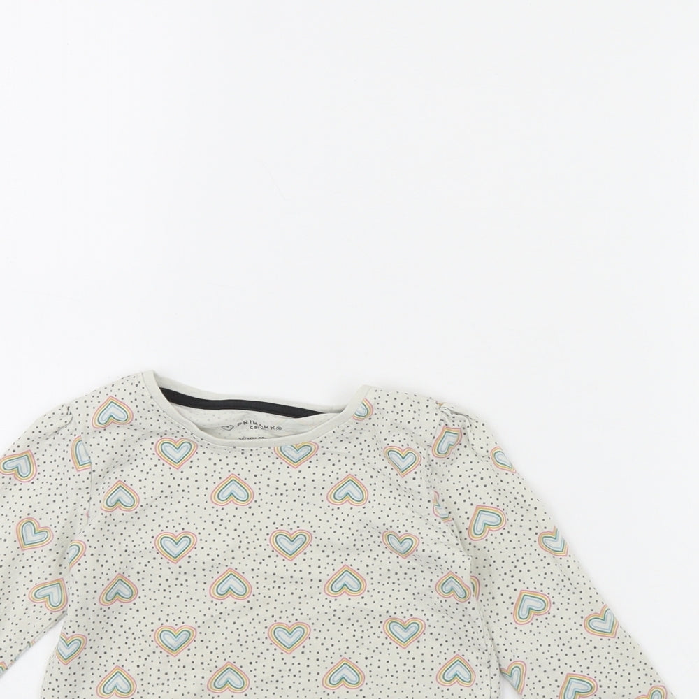 Primark Girls Beige Polka Dot  Basic T-Shirt Size 2 Years
