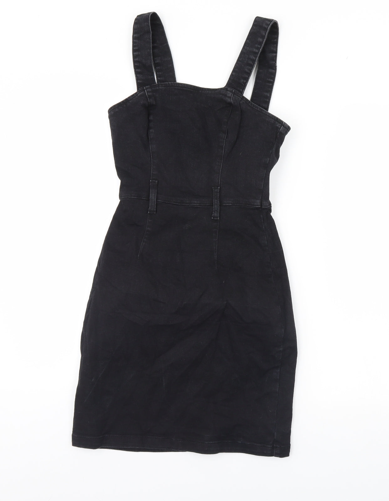 Denim & Co. Womens Black  Denim Pinafore/Dungaree Dress  Size 8