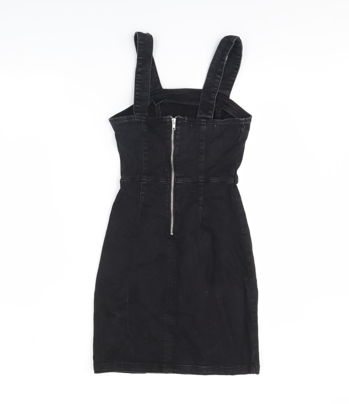Denim & Co. Womens Black  Denim Pinafore/Dungaree Dress  Size 8