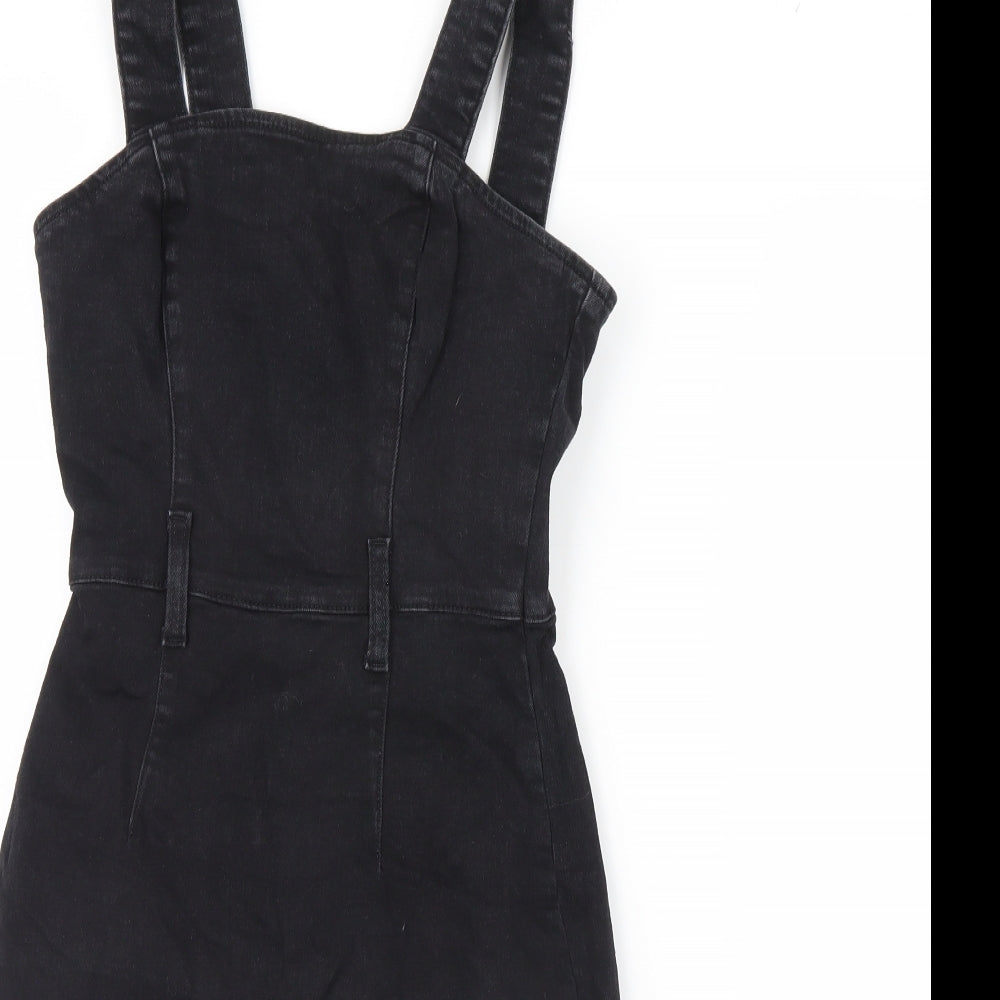 Denim & Co. Womens Black  Denim Pinafore/Dungaree Dress  Size 8