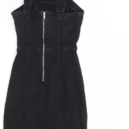 Denim & Co. Womens Black  Denim Pinafore/Dungaree Dress  Size 8