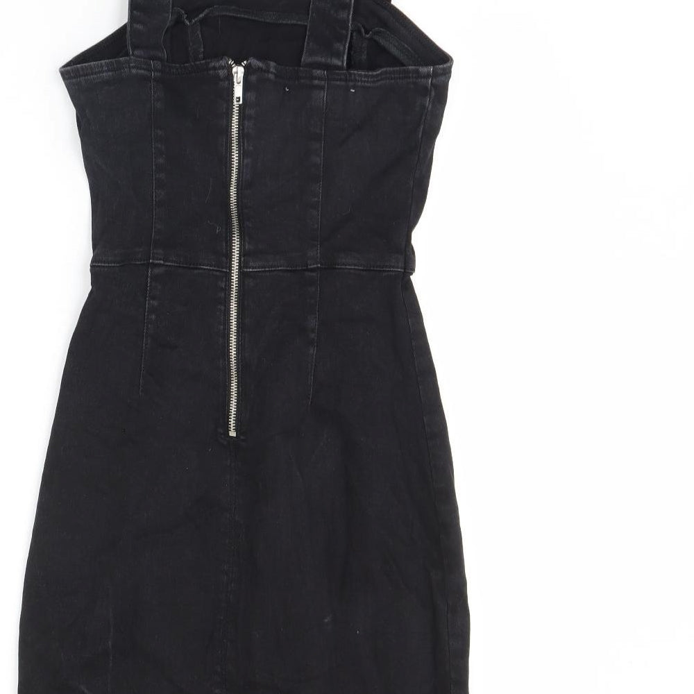 Denim & Co. Womens Black  Denim Pinafore/Dungaree Dress  Size 8