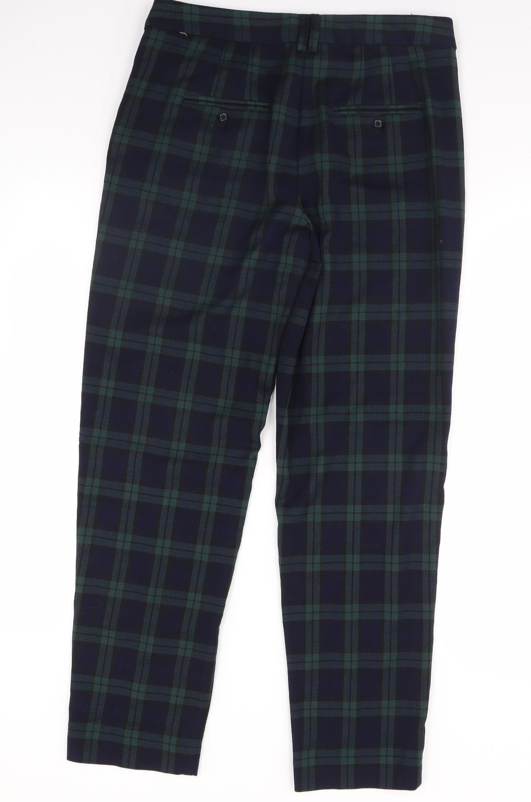 m&s Womens Green Check  Trousers  Size 10 L30 in