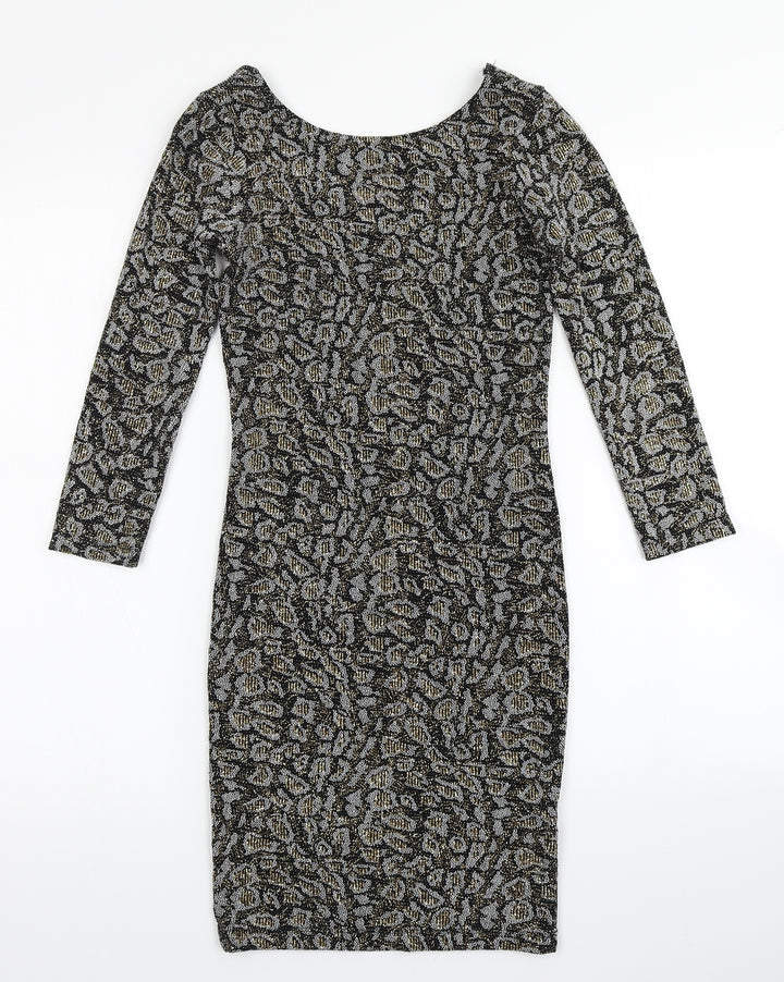 Topshop Womens Black Animal Print Bodycon Size 8