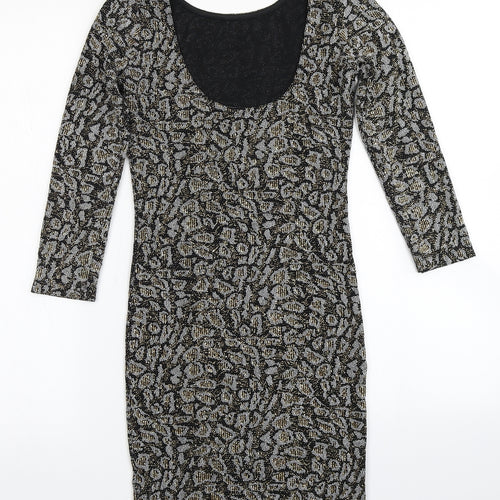 Topshop Womens Black Animal Print  Bodycon  Size 8